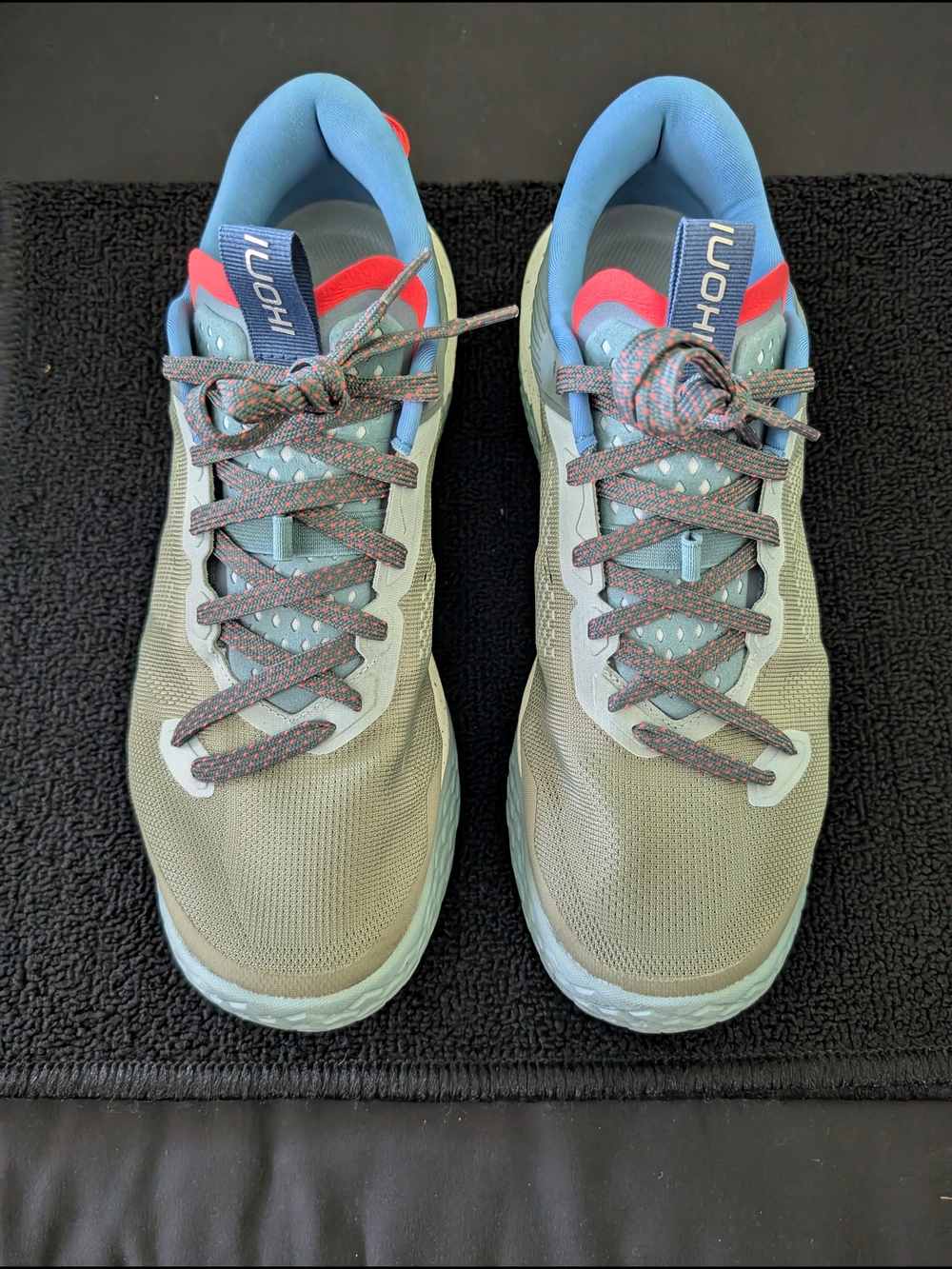 Mens size 12 -Karhu Ikoni Trail 1.0 Red Oil Green Mineral Blue